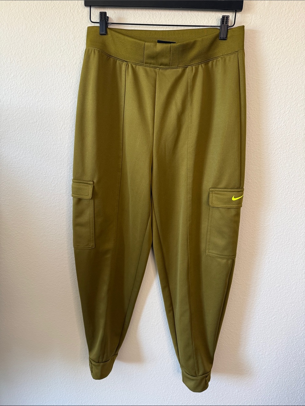 Nike Olive Cargo Jogger Pants with Neon Swoosh
